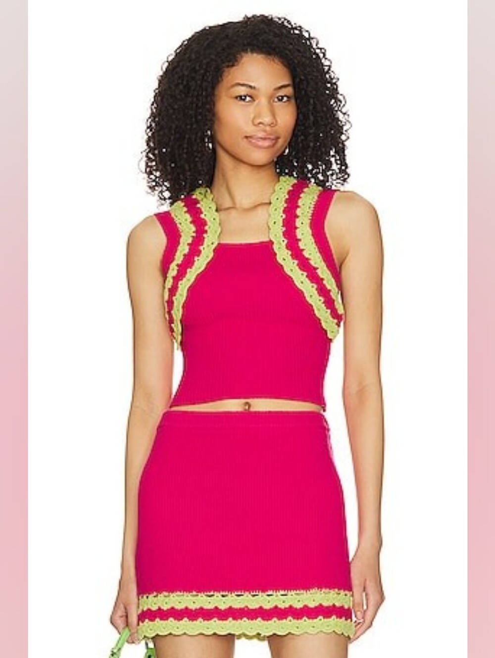 Majorelle Jeneli Crochet Crop Top in Hot Pink & Lime